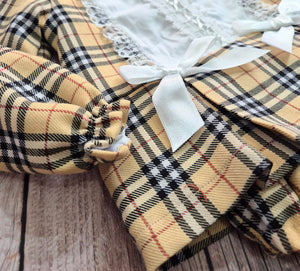 Beige & Black Check Dress set by Button Up Baby